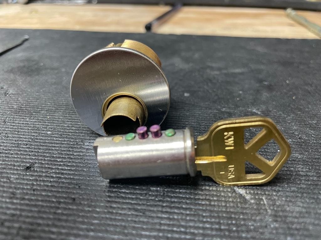 Lock cylinder disassembled to remove a broken key
